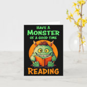 Funny Halloween Teacher Librarian Monster Reading  Kaart (Gele Bloem)