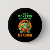 Funny Halloween Teacher Librarian Monster Reading Ronde Button 5,7 Cm (Voorkant)