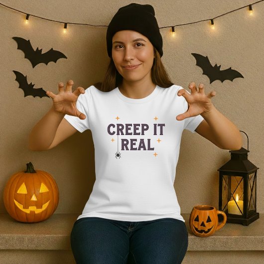 Funny Halloween Tee; Creep It Real Spider Pun T-shirt