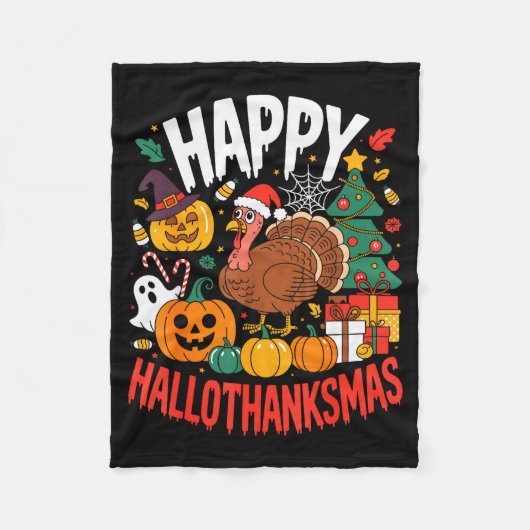Funny Halloween Thanksgiving Christmas Happy Hallo Fleece Deken (Voorkant)