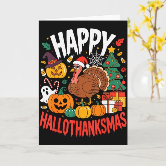 Funny Halloween Thanksgiving Christmas Happy Hallo Kaart (Gele Bloem)