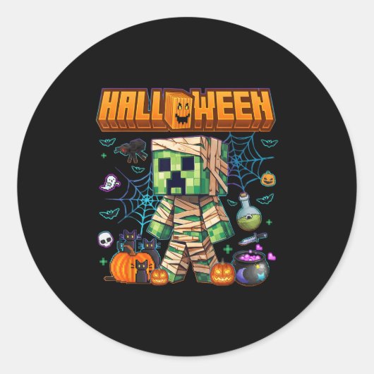 Funny Halloween Video Game Pumpkin Gaming Men Boys Ronde Sticker (Voorkant)
