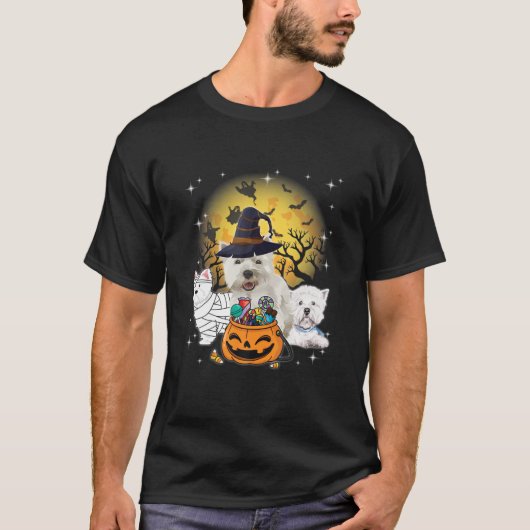 Funny Halloween Westie Witch Pumpkin Mummy Dog Lov T-shirt (Voorkant)