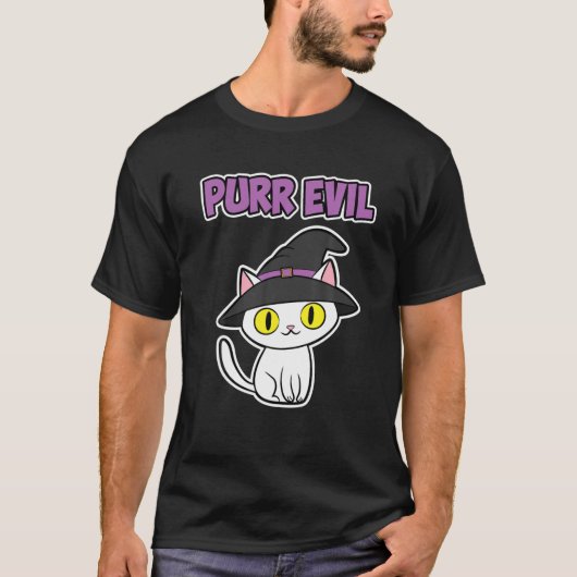 Funny Halloween White Cat Witch Pet Spint Evil Wom T-shirt (Voorkant)