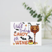 Funny Halloween, Will Trade Snoep for Wine, Drink Briefkaart (Staand voorkant)