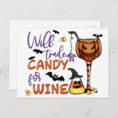 Funny Halloween, Will Trade Snoep for Wine, Drink Briefkaart (Voorkant / Achterkant)