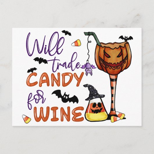 Funny Halloween, Will Trade Snoep for Wine, Drink Briefkaart (Voorkant)