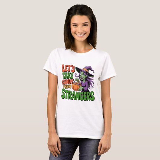 Funny Halloween Witch Candy Trick or Treat Tee T-shirt (Voorkant volledig)