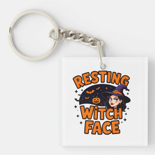 Funny Halloween Witch Design - "Resting Witch Face Sleutelhanger (voorkant)