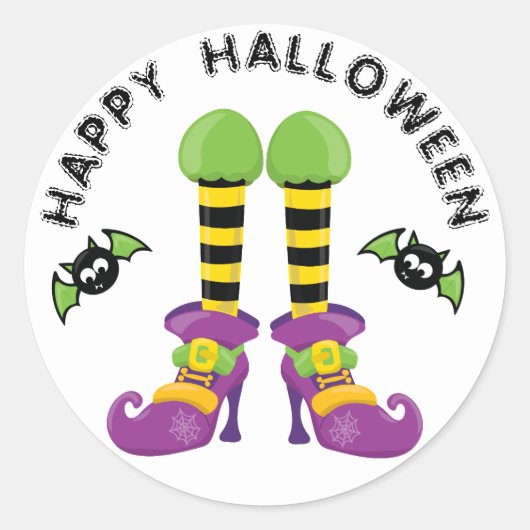 Funny Halloween Witch Feet Ronde Sticker (Voorkant)