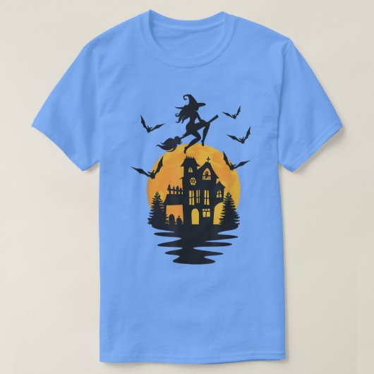Funny Halloween Witch Flying Broom Haunted House M T-shirt (Design voorkant)