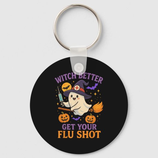 Funny Halloween Witch Ghost Flu Shot Nurse  Sleutelhanger (Voorkant)