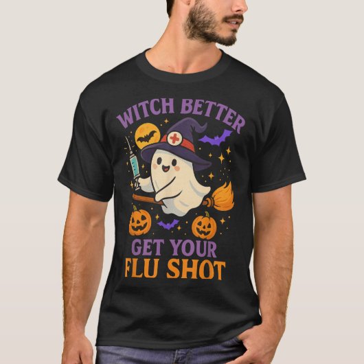 Funny Halloween Witch Ghost Flu Shot Nurse  T-shirt (Voorkant)
