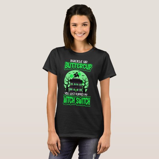 Funny Halloween Witch Switch Neon Green T-shirt (Voorkant volledig)