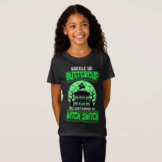 Funny Halloween Witch Switch Neon Green T-Shirt (Voorkant volledig)