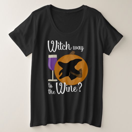 Funny Halloween Witch Way to the Wine Pumpkin Grote Maat T-shirt (Design voorkant)