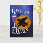 Funny Halloween Witch Way to the Wine Pumpkin Kaart (Gele Bloem)