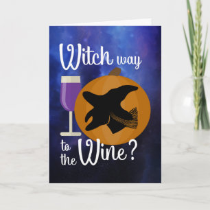Funny Halloween Witch Way to the Wine Pumpkin Kaart