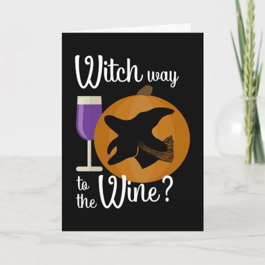 Funny Halloween Witch Way to the Wine Pumpkin Kaart (Voorkant)