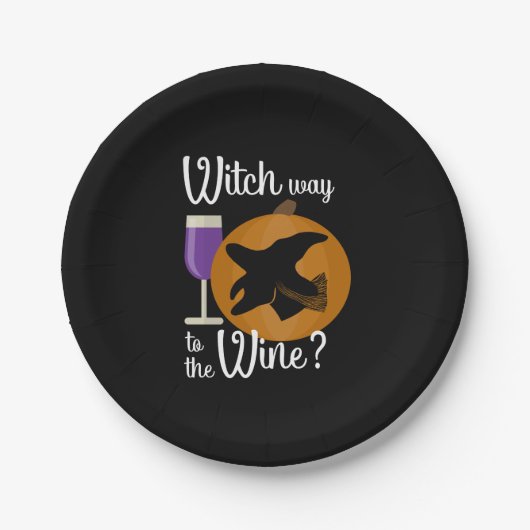 Funny Halloween Witch Way to the Wine Pumpkin Papieren Bordje (Voorkant)