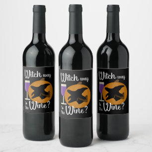 Funny Halloween Witch Way to the Wine Pumpkin Wijn Etiket