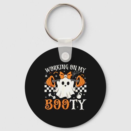 Funny Halloween Working On My Booty Boo-ty Gym Gho Sleutelhanger (Voorkant)