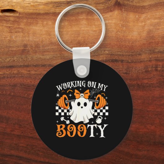 Funny Halloween Working On My Booty Boo-ty Gym Gho Sleutelhanger (Voorkant)
