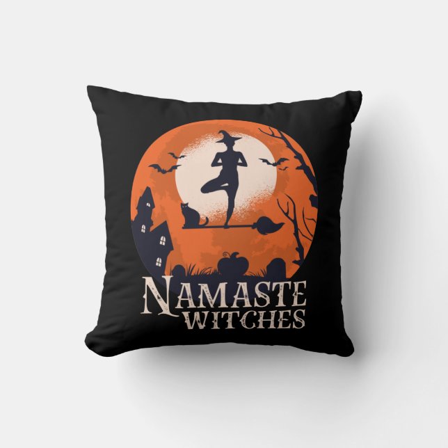 Funny Halloween Yoga Lover Namaste Witches Kussen (Voorkant)