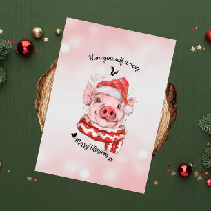 Funny Ham Yourself een zeer vrolijk kerstvarken Feestdagenkaart