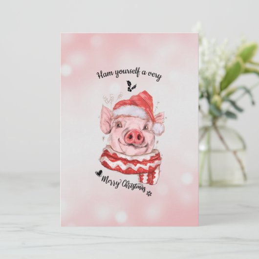 Funny Ham Yourself een zeer vrolijk kerstvarken Feestdagenkaart (Staand voorkant)