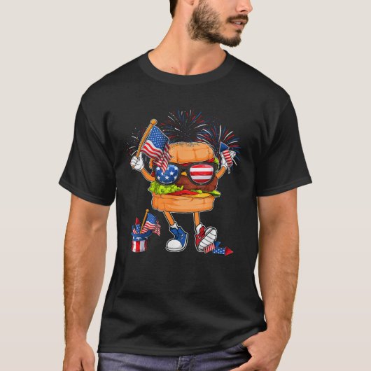 Funny Hamburger American Flag 4th Of July Independ T-shirt (Voorkant)