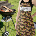 Funny Hamburger BBQ Pattern Custom Chef Name Text Schort<br><div class="desc">Het geun platform dat een patroon van hamburgers en twee lijnen van douanetekst bevat, voegt de naam van iedereen, een bedrijfsnaam toe of schrapt de tekst en de rechthoek en heeft enkel het patroon. Ideaal voor verjaardagsgeschenken, vaderdag cadeaus, geschenk voor eigenaars van kleine bedrijfjes, restaurants en cafés, boeiende chef-koks, gastvrouw...</div>