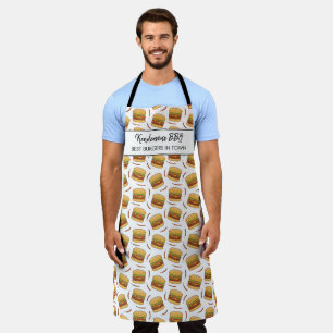Funny Hamburger BBQ Pattern Custom Chef Name Text Schort