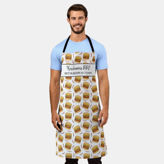 Funny Hamburger BBQ Pattern Custom Chef Name Text Schort (Gedragen)