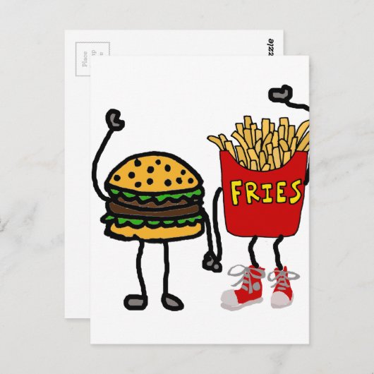 Funny Hamburger en Cartoon van Franse Fries Art Briefkaart (Voorkant / Achterkant)