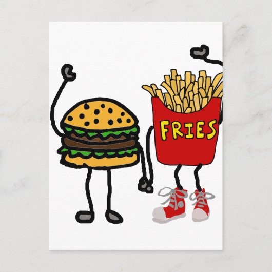 Funny Hamburger en Cartoon van Franse Fries Art Briefkaart (Voorkant)