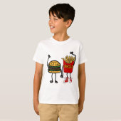 Funny Hamburger en Cartoon van Franse Fries Art T-shirt (Voorkant volledig)