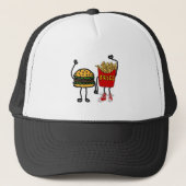 Funny Hamburger en Cartoon van Franse Fries Art Trucker Pet (Voorkant)