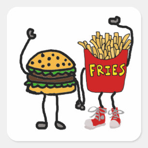 Funny Hamburger en Cartoon van Franse Fries Art Vierkante Sticker