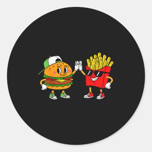 Funny Hamburger French Fries Combo Snacks Fast Foo Ronde Sticker (Voorkant)