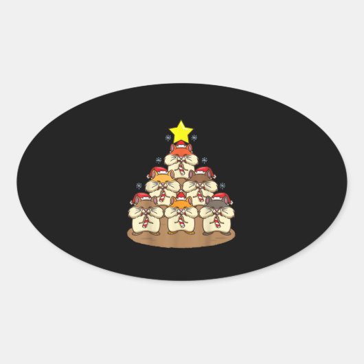 Funny Hamster-kerstboom Ovale Sticker (Voorkant)
