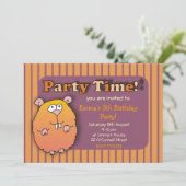 Funny Hamster Oranje Paarse gestripte uitnodiginge Kaart (Staand voorkant)