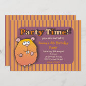 Funny Hamster Oranje Paarse gestripte uitnodiginge Kaart (Voorkant / Achterkant)