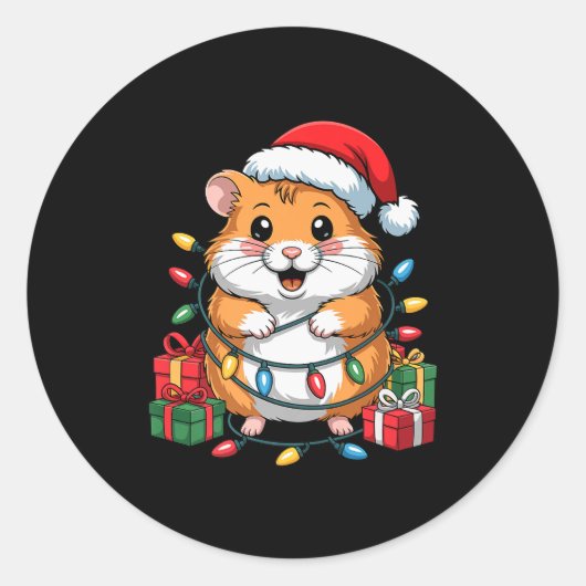 Funny Hamster Santa Hat Animals Lovers Ugly Christ Ronde Sticker (Voorkant)