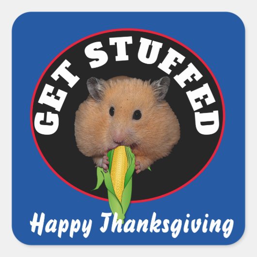 Funny Hamster Thanksgiving Vierkante Sticker (Voorkant)