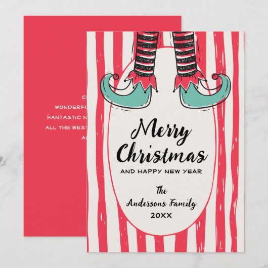 Funny Hand Drawn Elf Sock Christmas Non-Photo Feestdagenkaart (Voorkant / Achterkant)