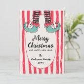 Funny Hand Drawn Elf Sock Christmas Non-Photo Feestdagenkaart (Staand voorkant)