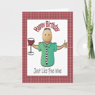 Funny Hand Drawn Wine Birthday Card voor hem Kaart