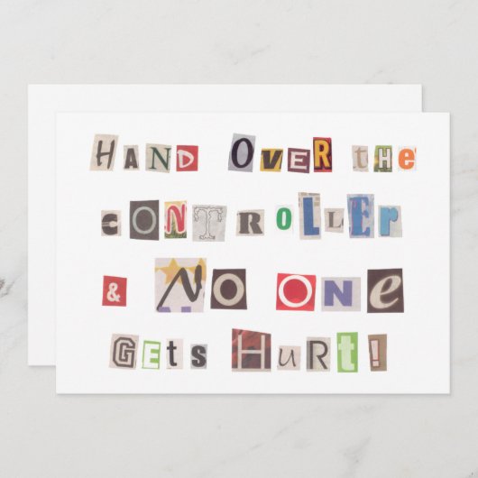 Funny Hand over Controller Ransom Note Collage Kaart (Voorkant / Achterkant)