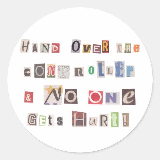 Funny Hand over Controller Ransom Note Collage Ronde Sticker (Voorkant)